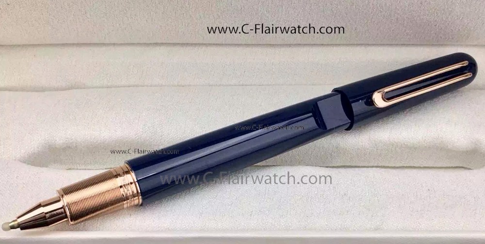 Copy Montblanc M Rollerball Pen:Blue Resin Rose Gold Clip